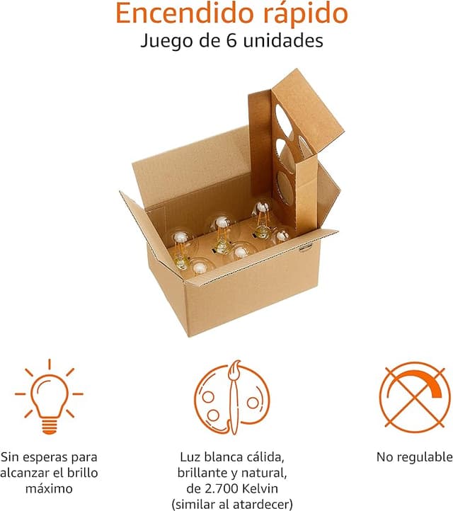Detalle de Amazon Basics Bombilla LED E27 Edison 4.3W Pack de 6