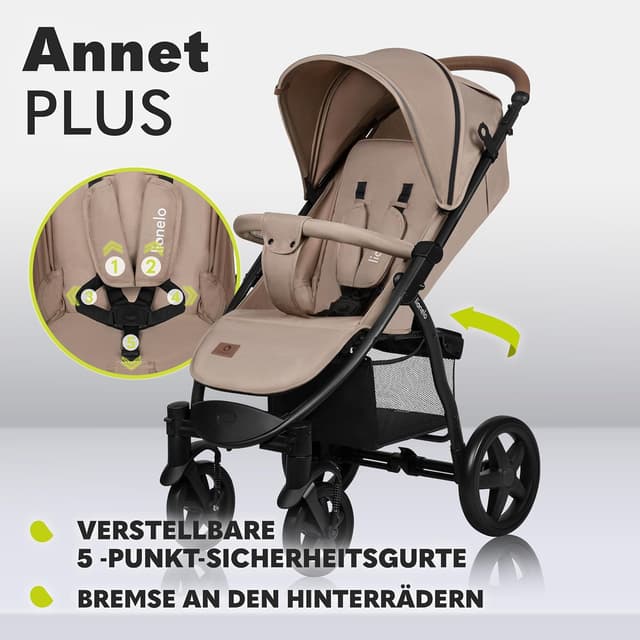 Detalle 2 de Lionelo Annet Plus Buggy ab Geburt bis 22 kg mit flacher Liegefunktion und XXL-Verdeck