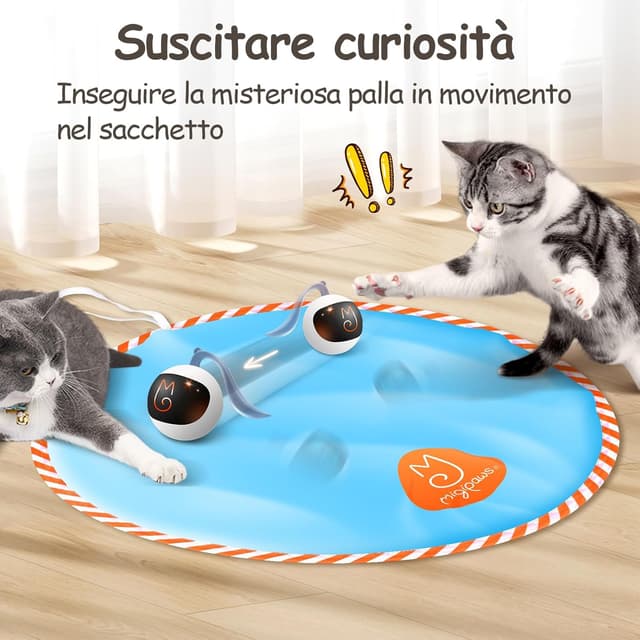 Detalle 2 de Migipaws Giocattolo Interattivo Sferico per Gatti con Palla Luminosa e Sacchetto Misterioso (bianco)