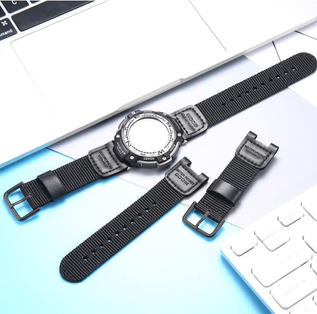 Detalle de MCXGL Tuch Lederarmband mit Nylonleder – kompatibel mit Casio SGW-100, GW-3000B, GW-3500B & PAS-400B