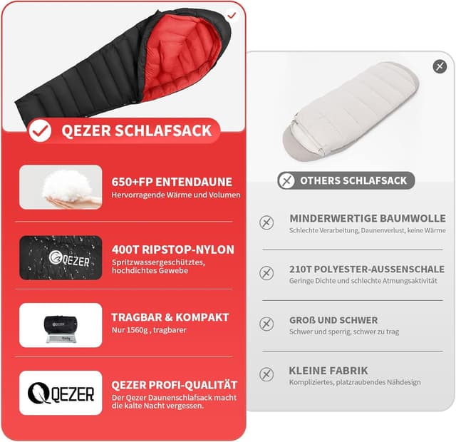 Thumbnail 5 de QEZER Daunenschlafsack −30 °C ⛺