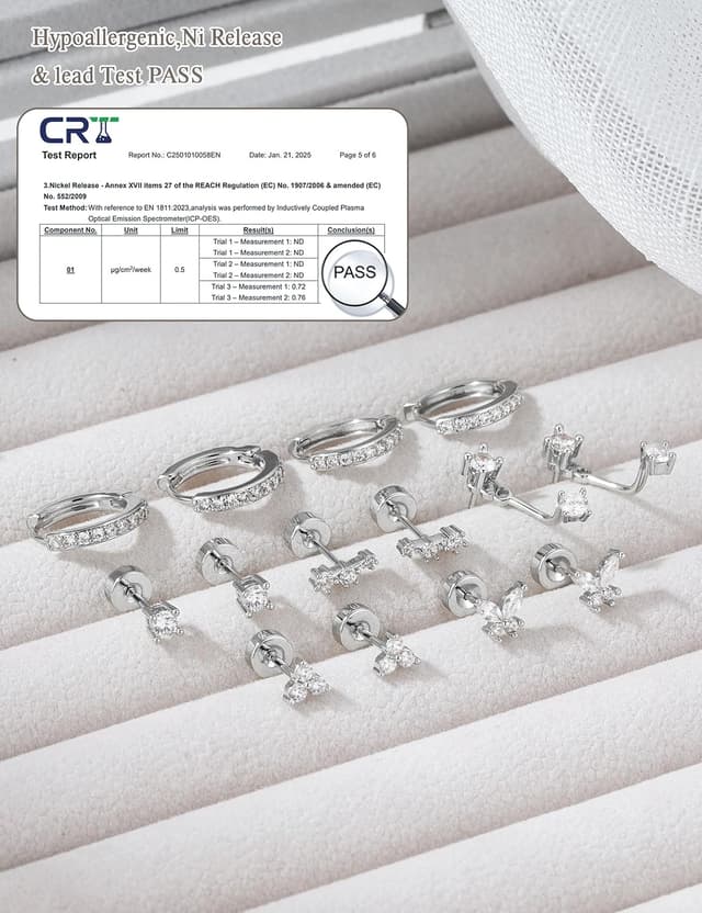 Detalle de TINGN 7 Pairs Stud Hoop Earrings Set (14K Gold Plated) for Women – Hypoallergenic Huggie & Tiny Stud Mix