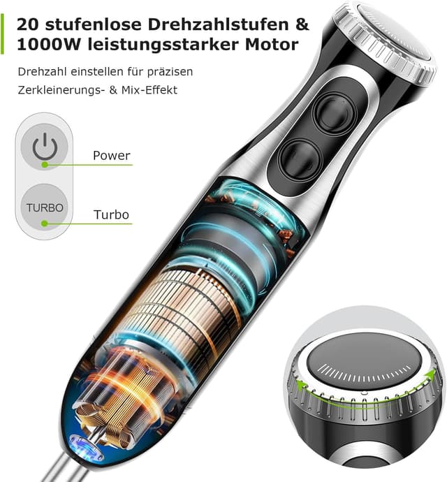 Detalle 2 de Bonsenkitchen HB3203 1000W Stabmixer 🥣