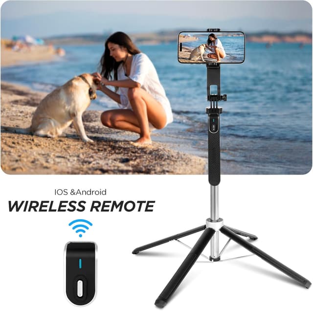 Detalle de Romon 180 cm Handy-Stativ (Quad-Stativ, Selfie-Stick, 360° Drehung) für iPhone, Android & Kamera