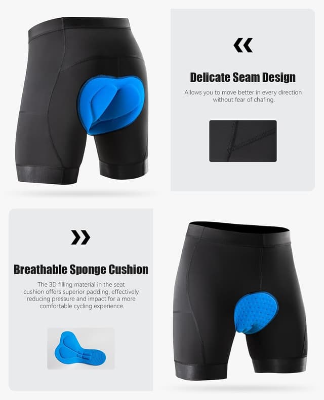 Detalle de Niksa men’s 3D gel padded cycling shorts with phone pockets and anti-slip leg grippers
