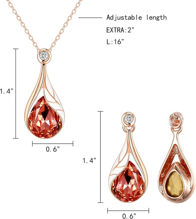 Detalle de Parure bijoux de mariage Clearine : collier goutte d’eau, boucles d’oreilles feuille, émail, cristal autrichien et strass