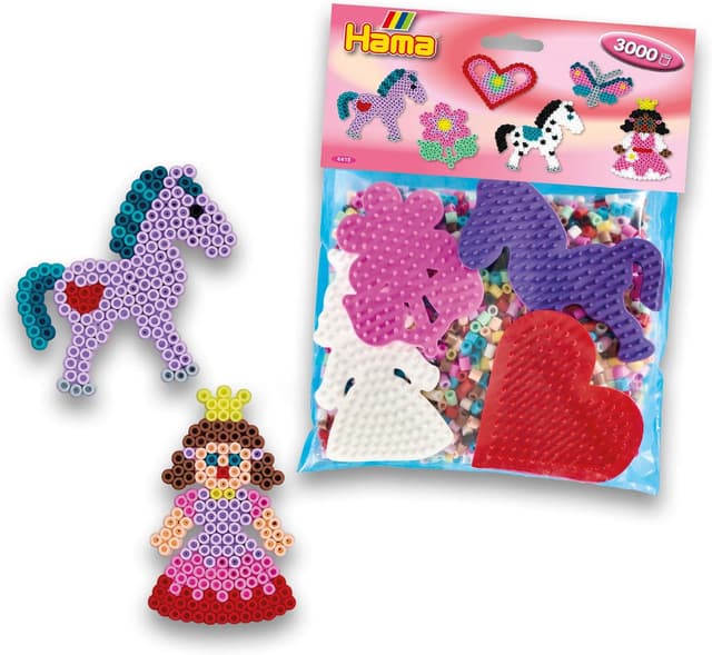 Detalle 2 de Hama confezione da 4 piastre (cuore, principessa, pony, fiore) con 3000 perline da stirare MIDI