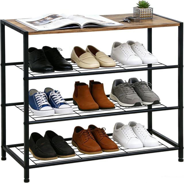 Detalle de ZOESTORAGE Schuhregal mit Sitzgelegenheit (4 Ebenen), 60 x 30 x 63 cm, rustikalbraun