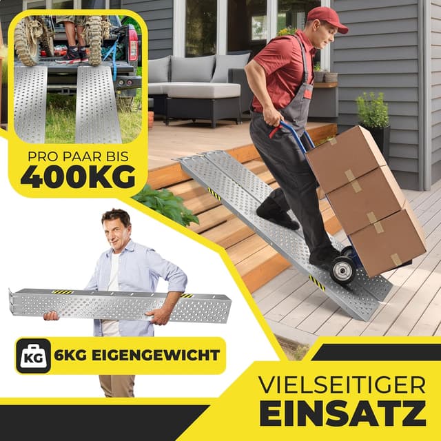 Detalle de MASKO 2X Auffahrrampe (verzinkter Stahl) – Verladerampe/Verladeschiene mit Antirutsch, max. 200 kg pro Rampe (400 kg pro Paar)