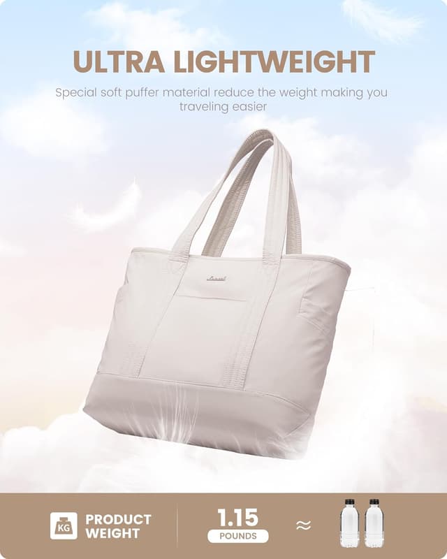 Detalle de LOVEVOOK Damen-Shopper mit Laptoptasche bis 15,6 Zoll, leichter Tote Bag für Arbeit, Schule, Gym & Reisen (beige)