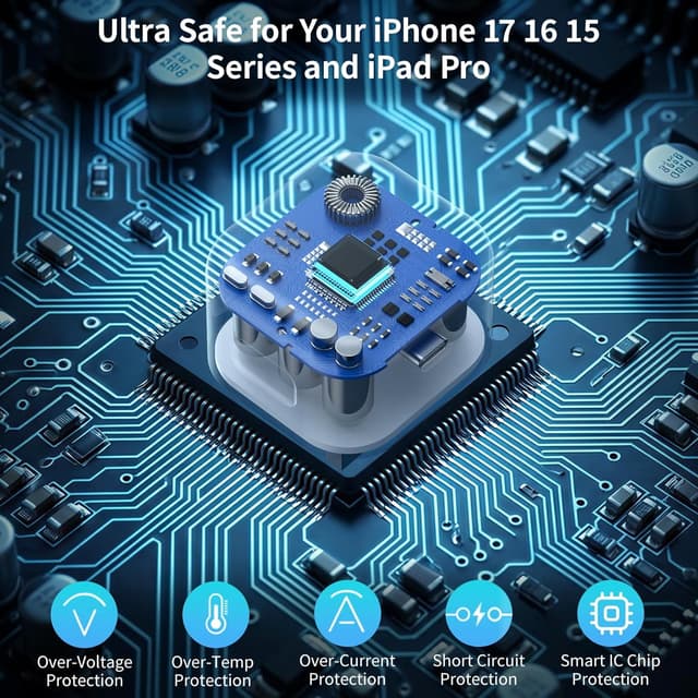 Detalle de iPhone 17 Charger 40W USB‑C Fast Charger with 2×2m USB‑C to USB‑C Cables (2‑Pack, UK)