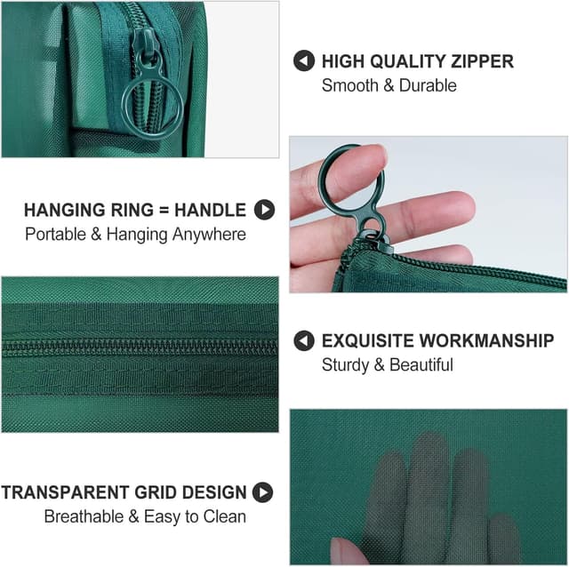 Detalle 2 de Aosbos 3-pack Mesh Makeup Bag Set (3 sizes, green) – travel and everyday toiletry pouches