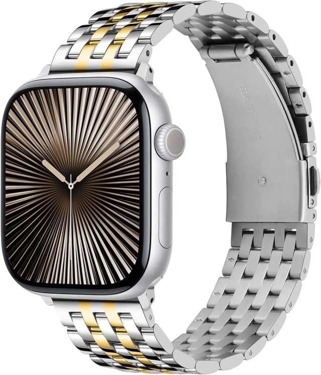 Detalle de Tasikar stainless steel metal watch strap (Silver-Gold) for Apple Watch 42mm/41mm/40mm/38mm