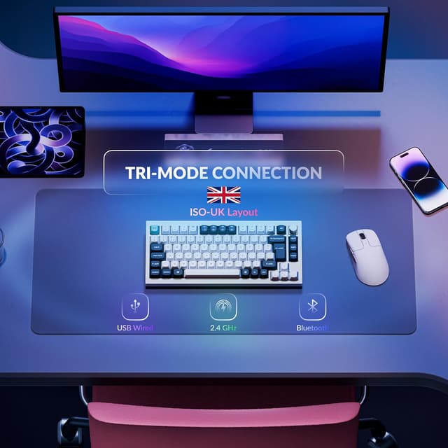 Detalle de Keychron Q1 HE Wireless Gaming Keyboard (75% ISO UK) with Hall Effect Switches, Bluetooth 5.1/2.4GHz & Hot-Swap – Shell White