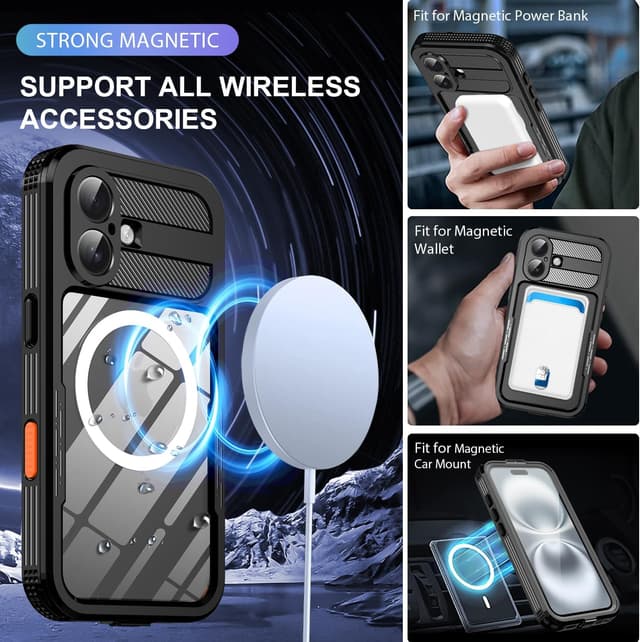 Detalle 2 de Ezanmull Magnetic for iPhone 17 Waterproof Case (IP68) with Built-in Lens & Screen Protector