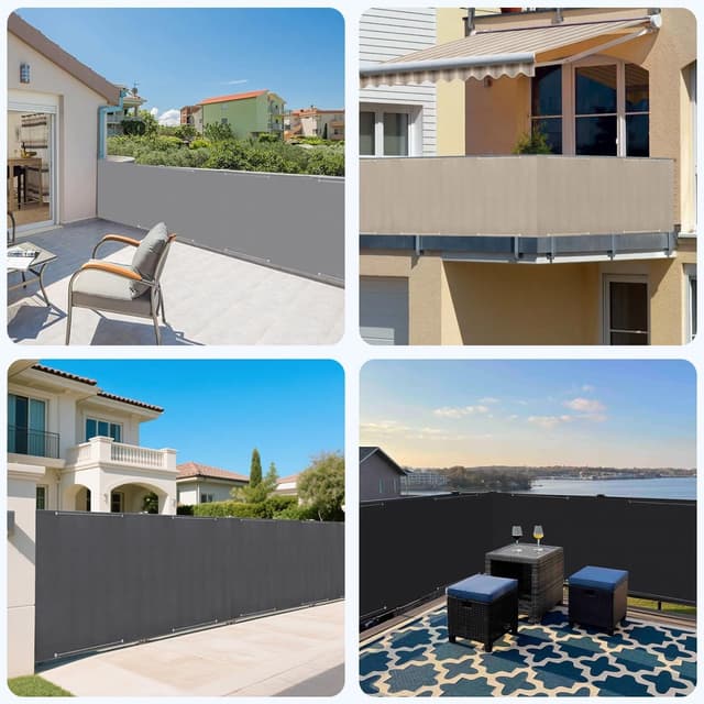 Detalle de Sekey Schermo per privacy balcone e terrazza in poliestere opaco grigio chiaro 75 x 500 cm, con occhielli e fascetta