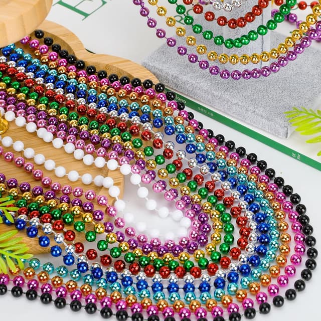 Detalle de Huskein Bead Necklace (120PCS) — 33" Colorful Mardi Gras Beads for Parties, Parades & Costume Throws