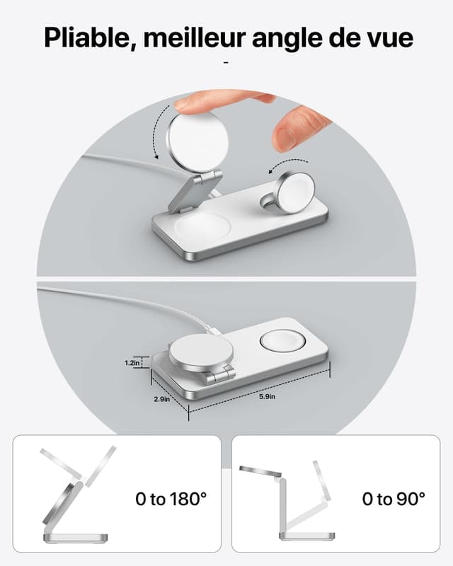 Detalle de EXW Qi2.2 Chargeur Mag-Safe 3 en 1 25 W pliable (avec adaptateur 35 W)