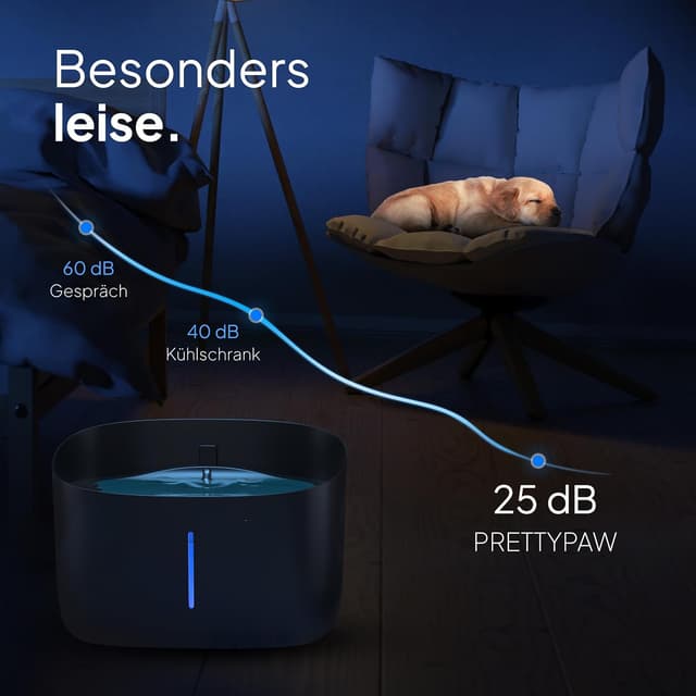 Detalle de Pretty Paw Trinkbrunnen für Hunde mit 7L Wassertank – super leiser Wasserspender mit Filter & LED