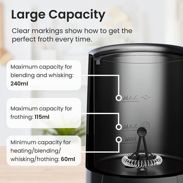 Detalle 2 de Pro Breeze Electric 4-in-1 Automatic Milk Frother (240ml) – Hot & Cold Foam Maker for Latte, Cappuccino & More