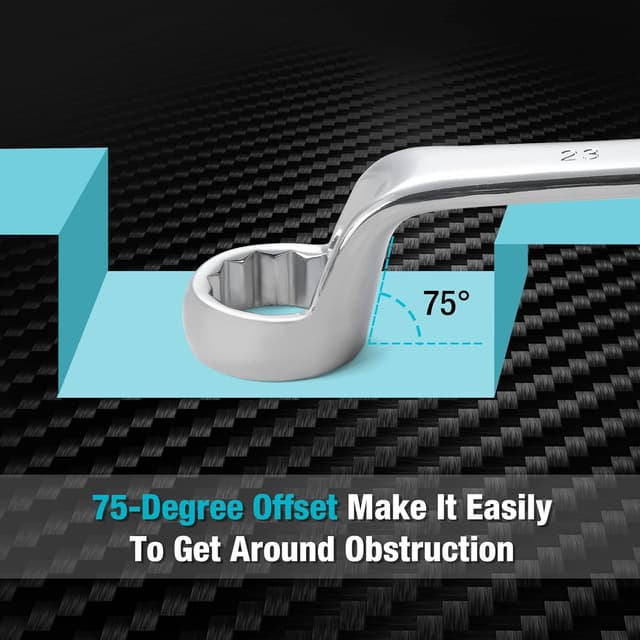 Detalle de DURATECH set di chiavi a doppio anello sfalsate 9 pezzi metriche 6–23 mm (75°) in acciaio cromo-vanadio con custodia per rotolo