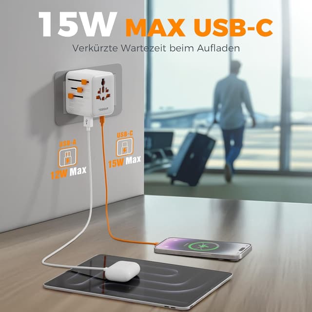 Detalle 2 de Reiseadapter Weltweit mit USB-C 4 Ports