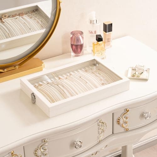 Detalle de Lolalet bandeja organizadora para collares con tapa (18 ganchos) para cajón o tocador