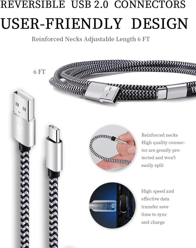 Detalle de Teeind USB Type C Fast Charging Cable (Tpc001) – 5 Pack Braided 3A, 6Ft