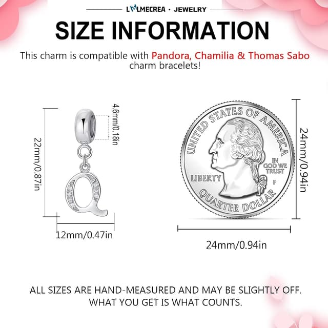 Detalle 2 de LMLMECREA Damen Initiale Q Charms-Anhänger aus 925 Sterling Silber für europäische Armbänder