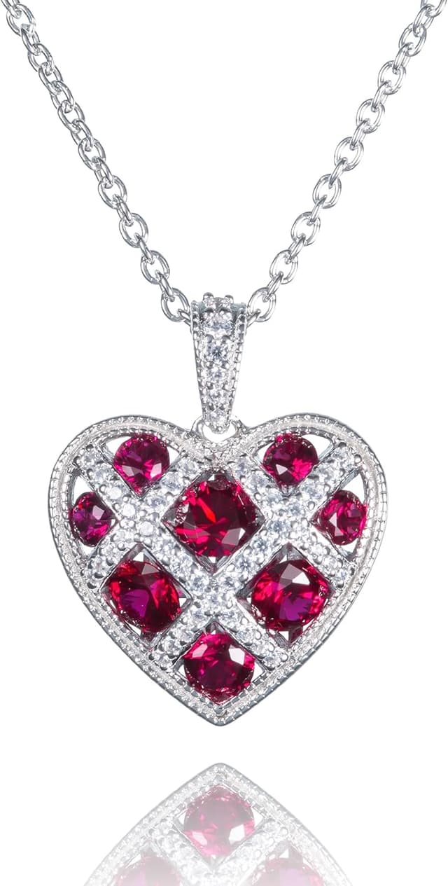 Detalle de Namana Collier Cœur en damier pour femme en argent 925, pierres couleur et zircons