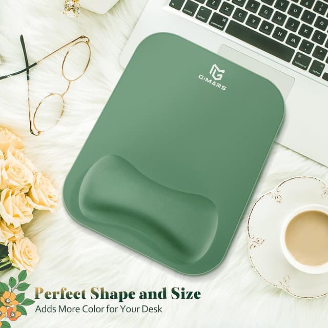 Detalle 2 de Gimars Tappetino Mouse con poggiapolsi in memory foam e base antiscivolo (verde scuro) 28×21 cm