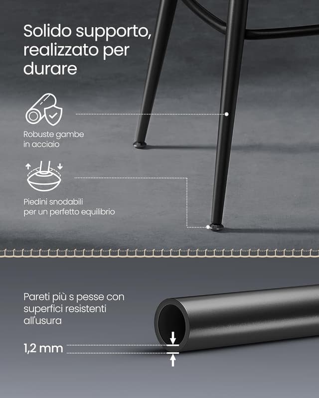 Detalle de VASAGLE EKHO LBC089B01: set di 2 sgabelli da bar girevoli con schienale, altezza 65 cm (nero inchiostro)