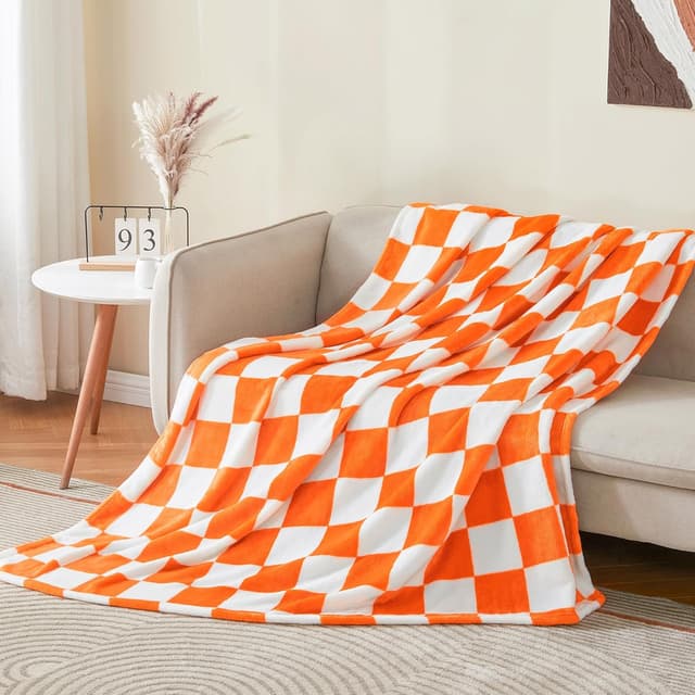 Thumbnail 6 de BEDELITE Individual Checkered Throw Blanket for Sofa Bed, Cozy Fleece-Flannel Style, Orange Tennessee Checkered, 60 x