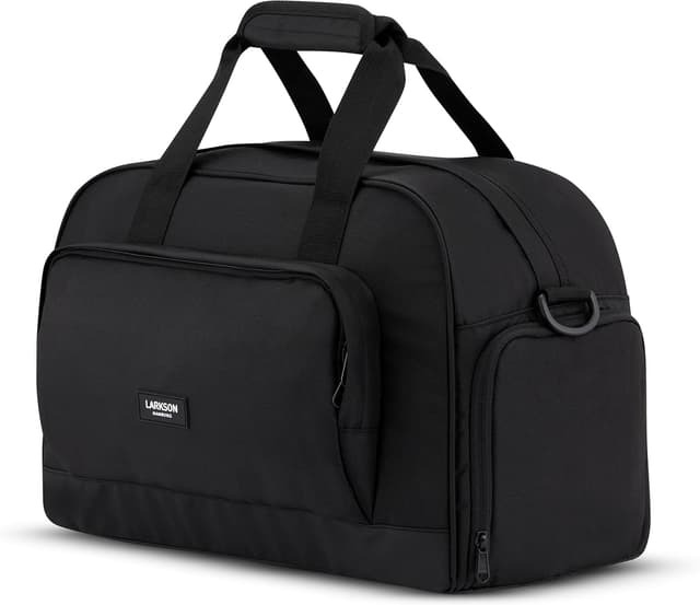 Detalle de LARKSON Weekender Finja Medium (Schwarz) – stylische Reisetasche mit Schuhfach, Laptopfach bis 15 Zoll und 26 l Volumen