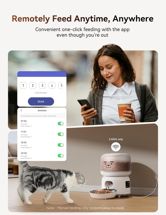 Detalle de FEELNEEDY Automatic Cat Feeder with App Control (3L) – WiFi 2.4GHz, up to 10 meals/day