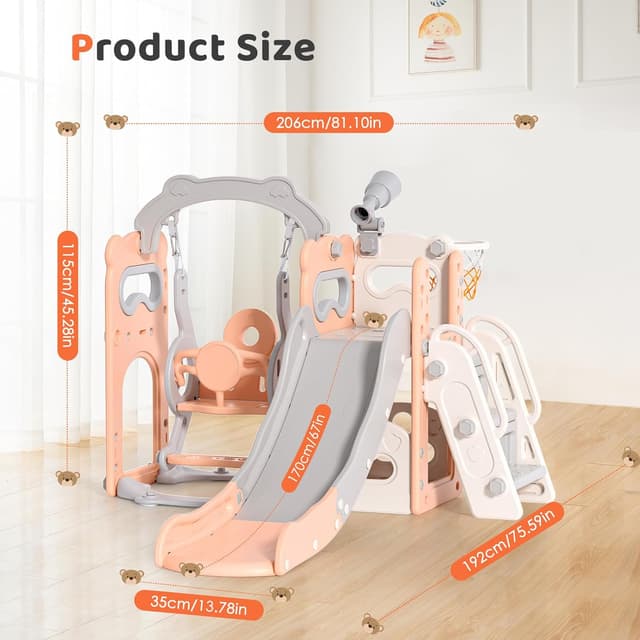 Thumbnail 4 de Altalena Scivolo 6 in 1 per bambini con canestro e telescopio 🛝