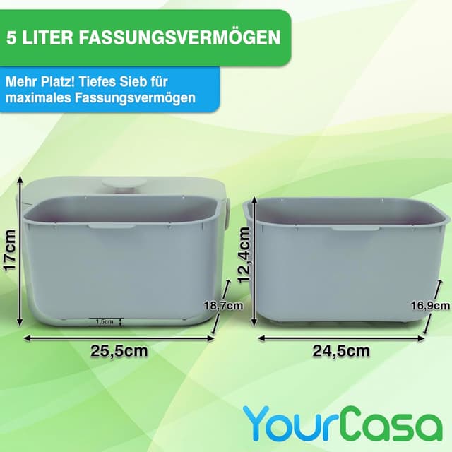 Detalle 2 de YourCasa Biomülleimer Küche 5L – Komposteimer für täglichen Biomüll mit Sieb, geruchs dichtem Deckel und spülmaschinenfest