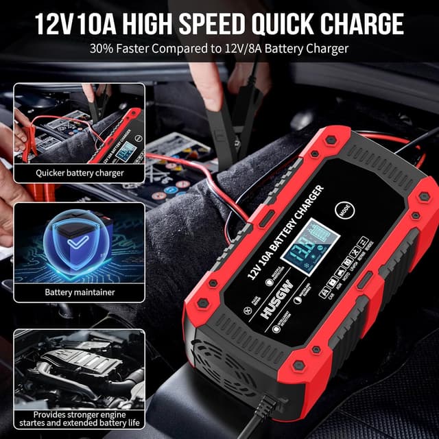 Detalle de 10Amp 12V Automatic Smart Car Battery Charger/Maintainer with Temperature Compensation (Pulse Repair & Desulfator)