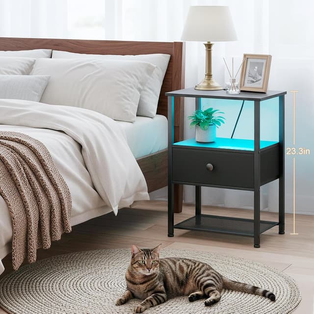 Thumbnail 6 de AMHANCIBLE HETS01BK set of 2 bedside tables with charging station and RGB LED lights