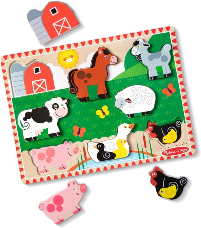 Detalle 2 de Melissa & Doug Puzzle Aimaux de la Ferme en bois (8 grosses pièces) pour enfants dès 2 ans et +