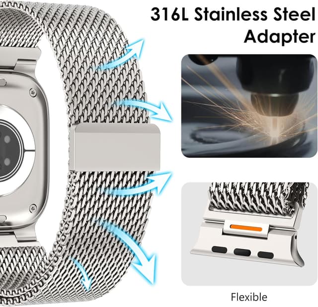 Detalle de WINGLE 49mm/46mm/45mm/44mm/42mm Milanese Loop magnetic metal strap for Apple Watch