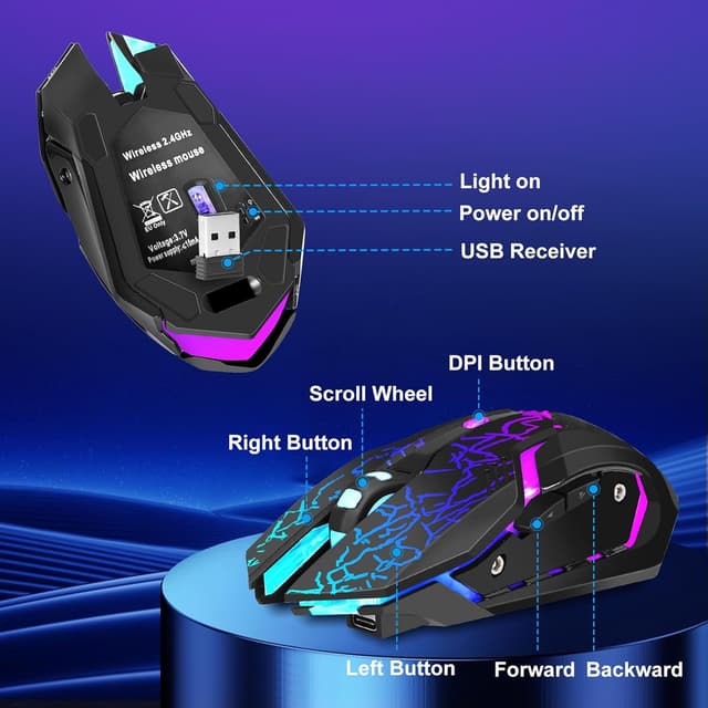 Detalle de Wireless Gaming Mouse (Rechargeable) with Type-C Fast Charging, 3 DPI Levels & 6 Silent Buttons
