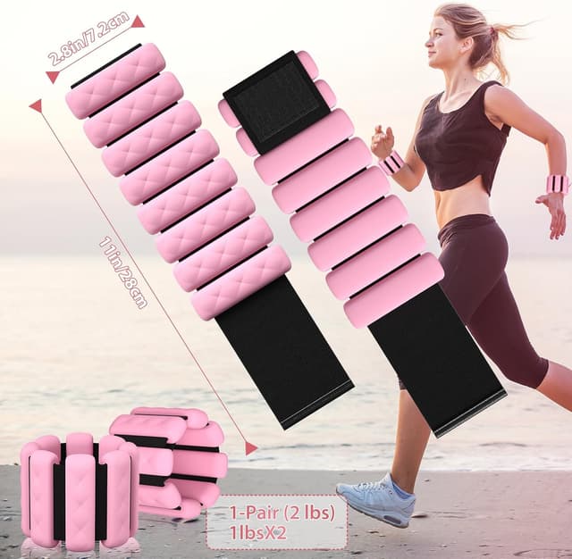 Detalle de Wrist & Ankle Weights for Women set (2 adjustable silicone 1lb each) for walking, yoga, pilates & more