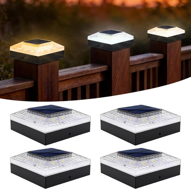 Detalle de ROMANJOY 4x4 Solar Post Lights (4 Pack) with 3 Colours & 2 Brightness Levels