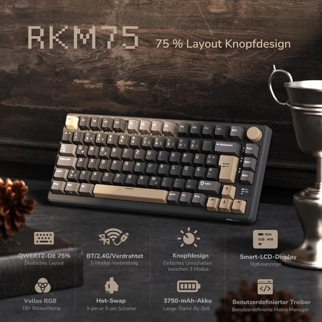 Detalle 2 de RK ROYAL KLUDGE M75 Gaming Tastatur 75% Grau ⌨