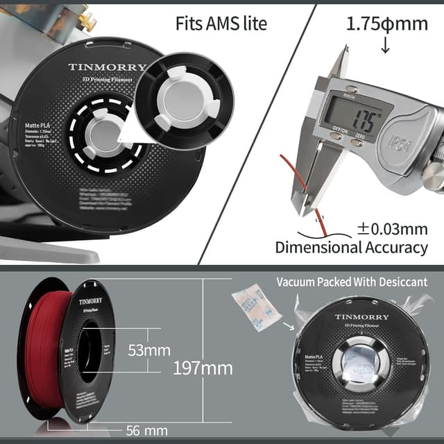Detalle de TINMORRY PLA 1.75mm Matte Red 1kg spool for Bambu Lab FDM printers
