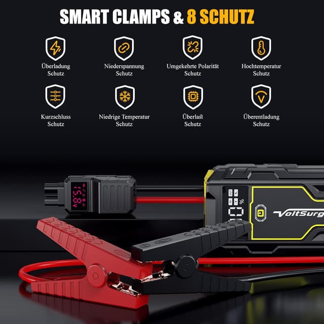 Detalle de VoltSurge VoltSurge 6000A Jump Box (bis 8L Diesel, 12V) – tragbarer Starthilfe-Booster mit USB und LED-Lampe