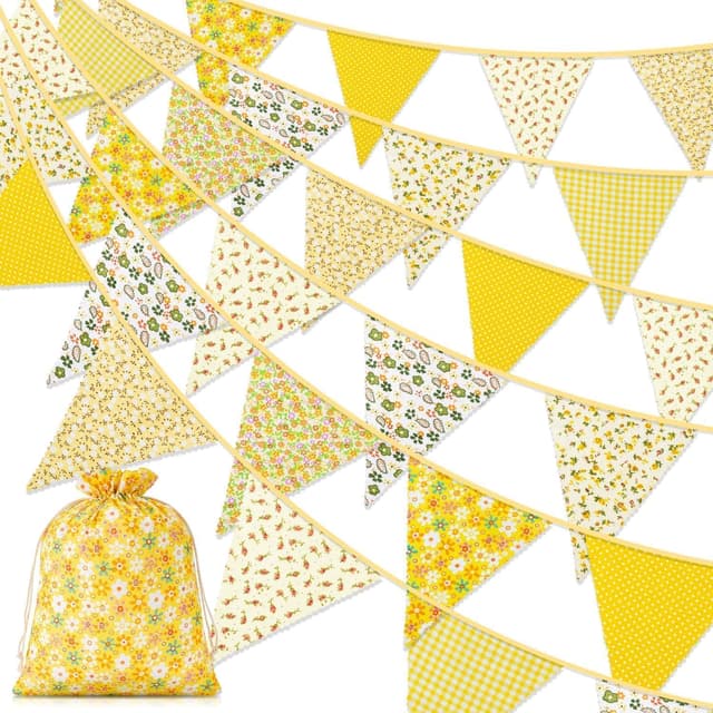 Detalle de Alintor Floral Bunting (Yellow) – 45 flags fabric vintage Easter banner for garden parties