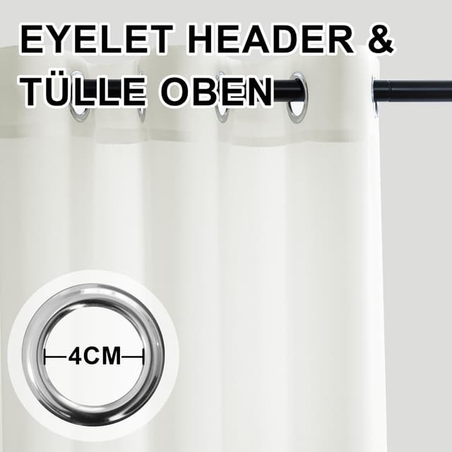 Detalle de BellaHills Voile-Gardinen in Elfenbeinweiß (2er-Set) mit Ösen, halbtransparent H230 × B140 cm