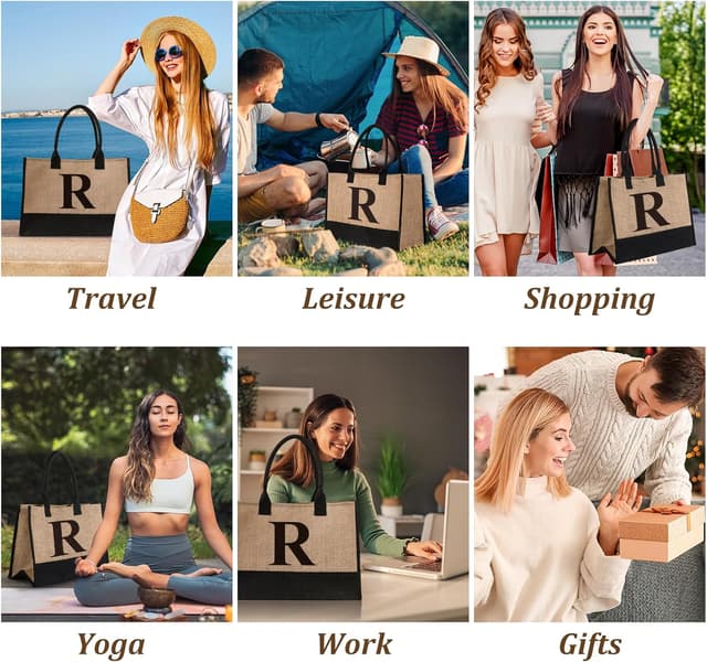 Thumbnail 6 de Initial Jute Tote Bag & Makeup Bag gift set for women